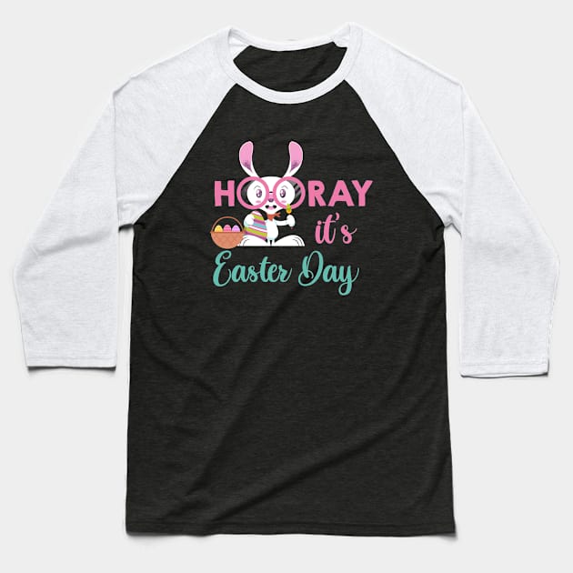 Hooray it's easter day funny Bunny Ears easter day gifts for kids Baseball T-Shirt by zrika